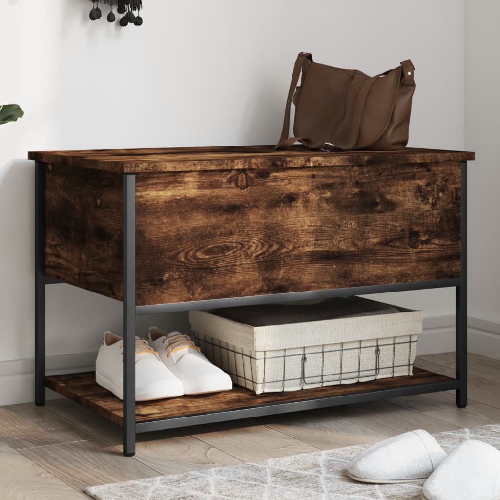 Smoked Oak Storage Bench - 70x42.5x47 cm Engineered Wood