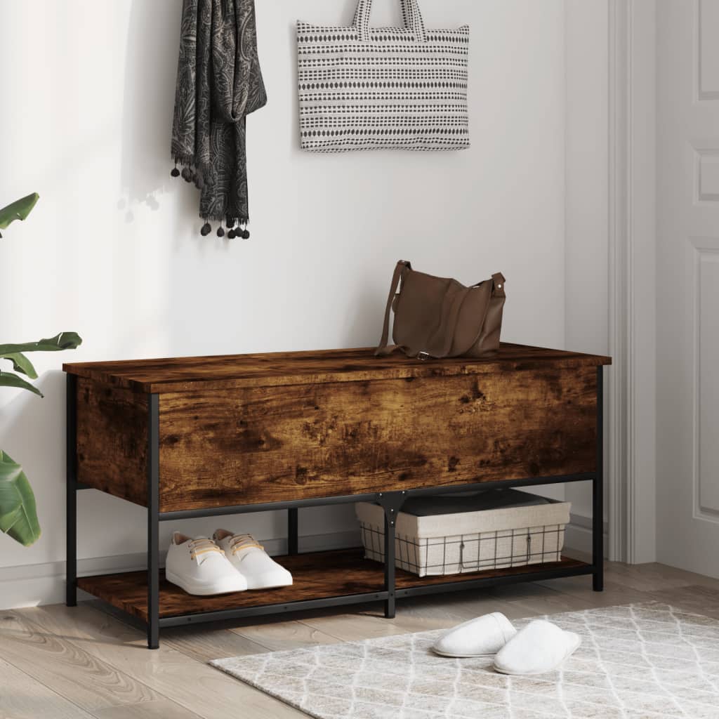 Smoked Oak Storage Bench - Engineered Wood (100x42.5x47 cm)