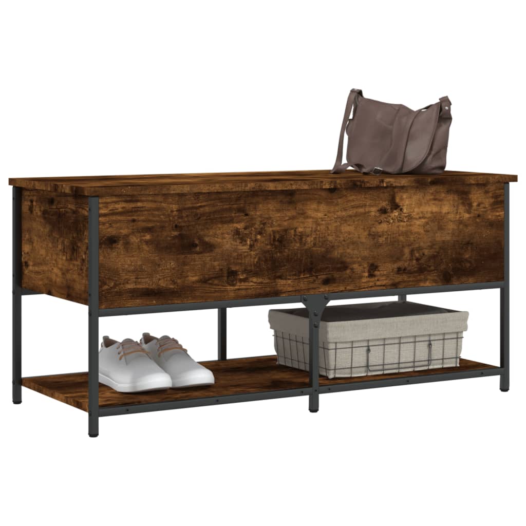 Smoked Oak Storage Bench - Engineered Wood (100x42.5x47 cm)
