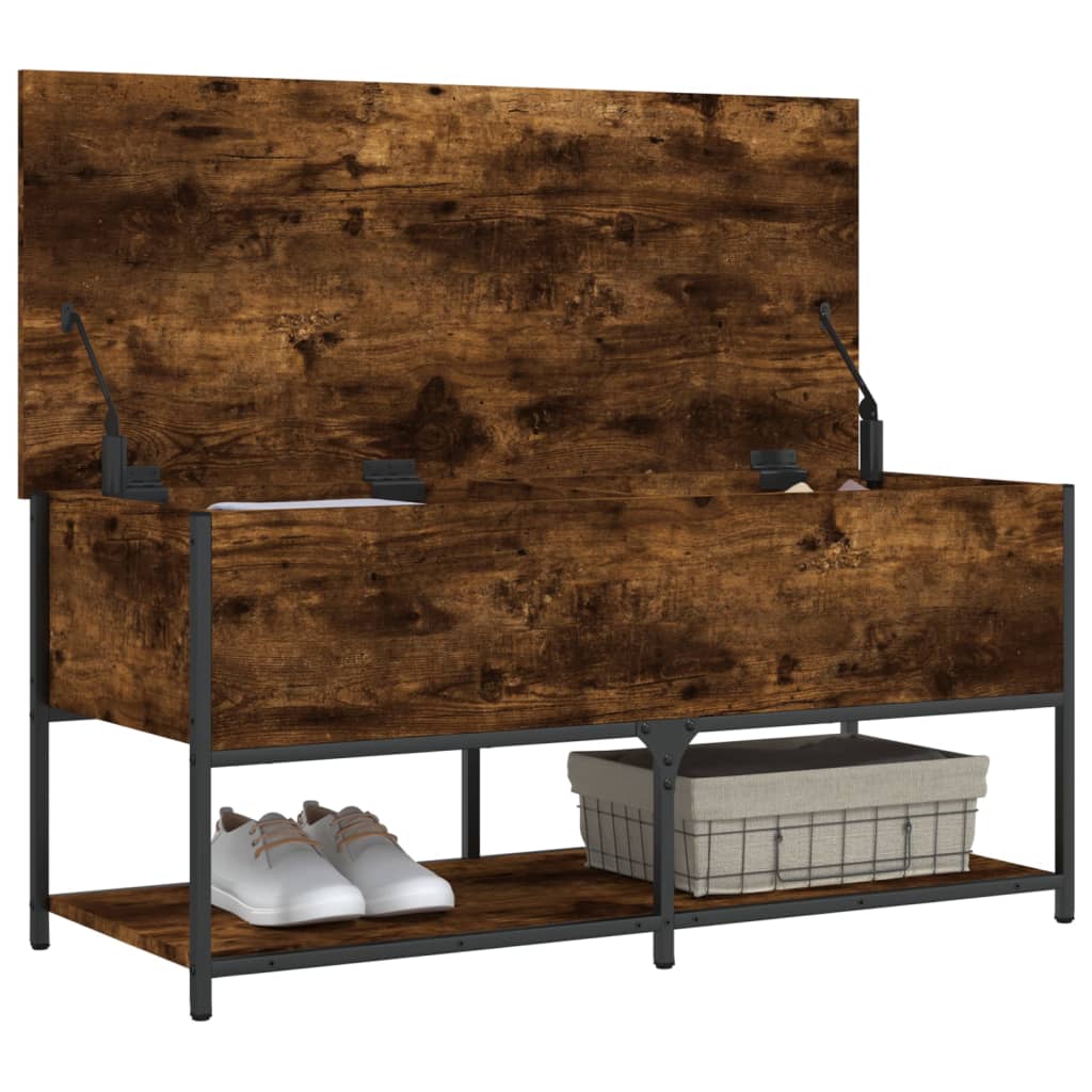 Smoked Oak Storage Bench - Engineered Wood (100x42.5x47 cm)