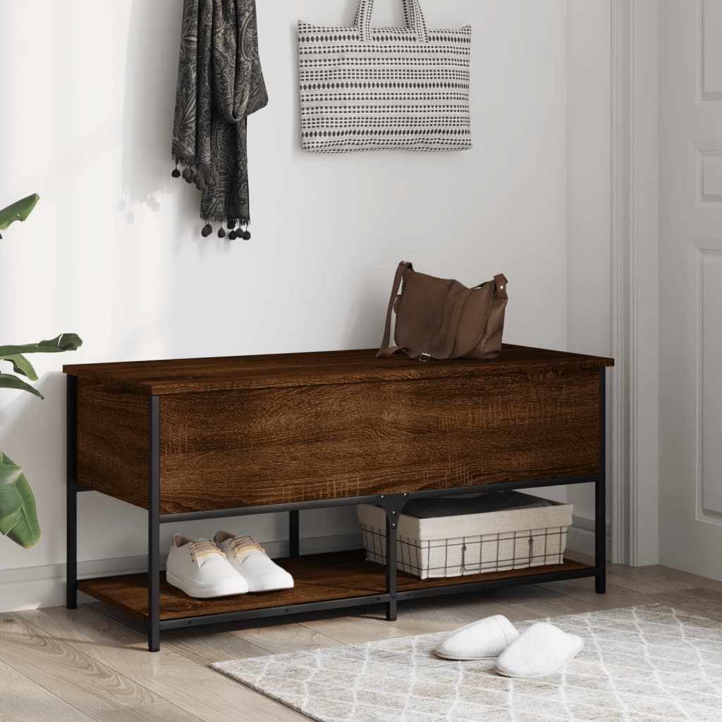 Brown Oak Storage Bench, Engineered Wood 100x42.5x47 cm