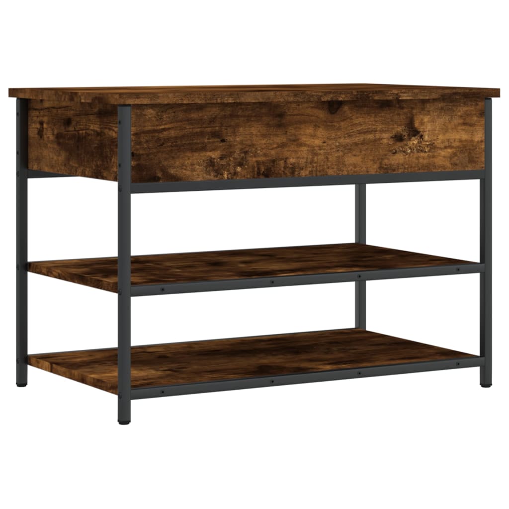 Smoked Oak Shoe Bench - 70x42.5x50 cm Engineered Wood