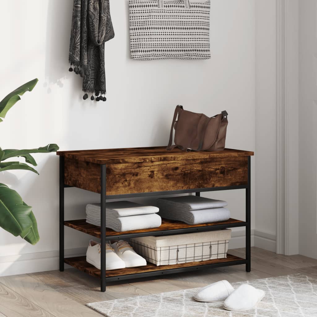 Smoked Oak Shoe Bench - 70x42.5x50 cm Engineered Wood