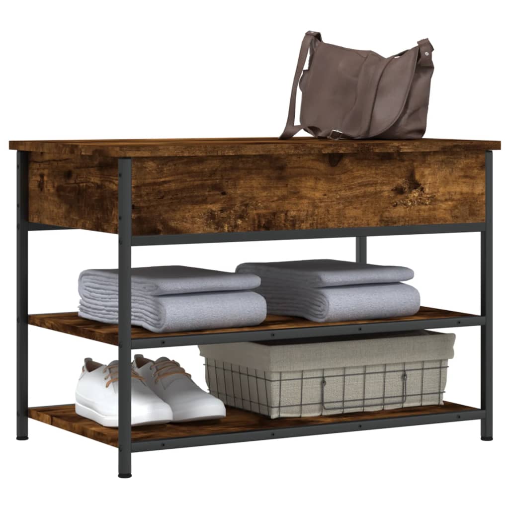 Smoked Oak Shoe Bench - 70x42.5x50 cm Engineered Wood