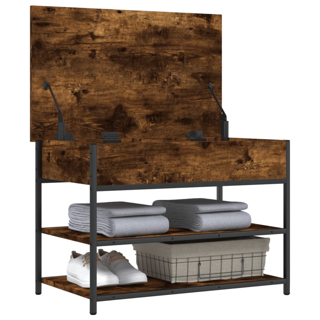 Smoked Oak Shoe Bench - 70x42.5x50 cm Engineered Wood