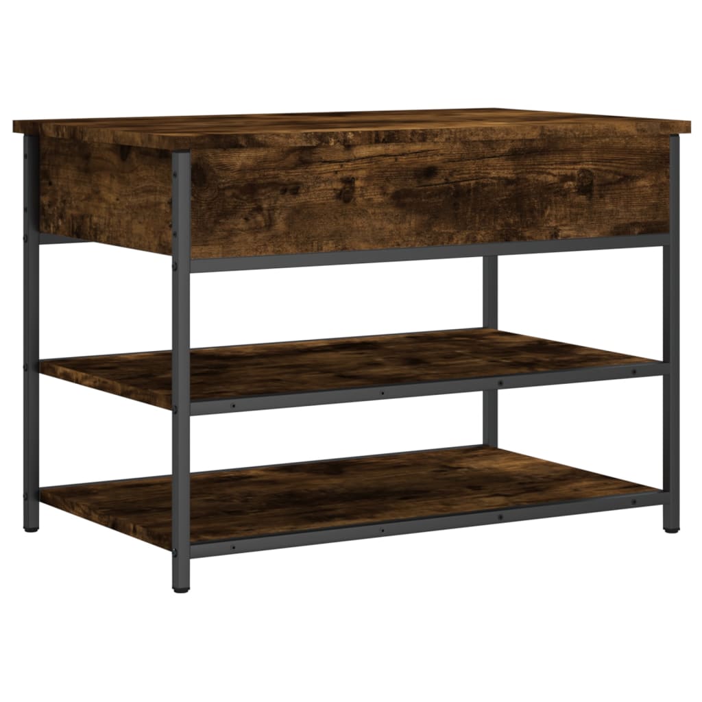 Smoked Oak Shoe Bench - 70x42.5x50 cm Engineered Wood