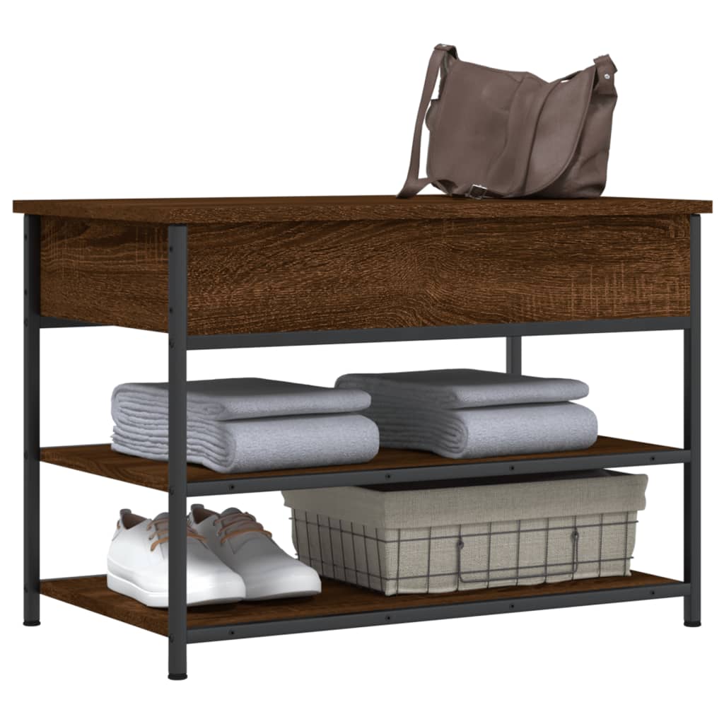 Brown Oak Shoe Bench - 70x42.5x50 cm Engineered Wood