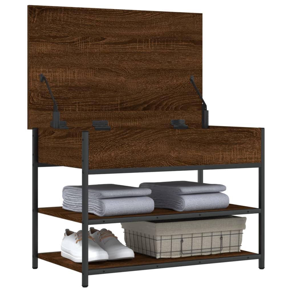 Brown Oak Shoe Bench - 70x42.5x50 cm Engineered Wood