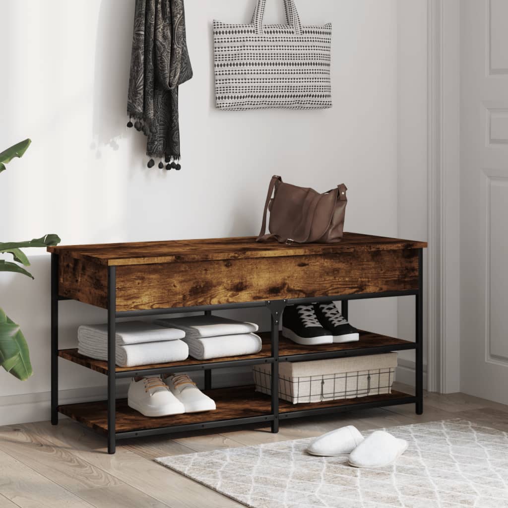 Smoked Oak Shoe Bench, 100x42.5x50 cm, Engineered Wood Organizer
