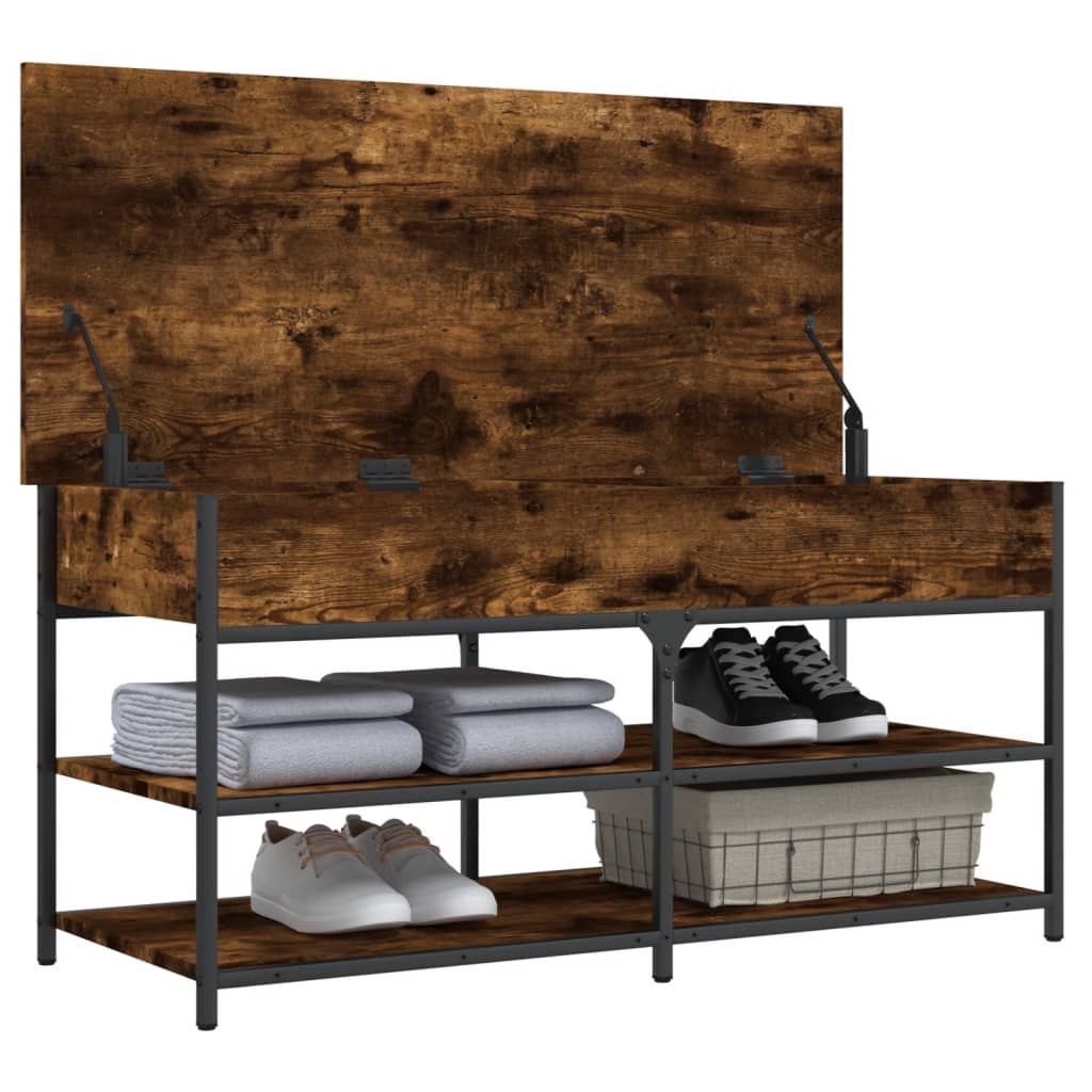 Smoked Oak Shoe Bench, 100x42.5x50 cm, Engineered Wood Organizer