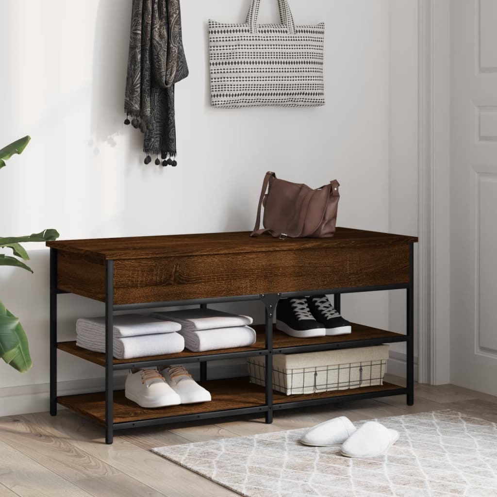 Brown Oak Shoe Bench 100x42.5x50 cm - Engineered Wood Storage Seat