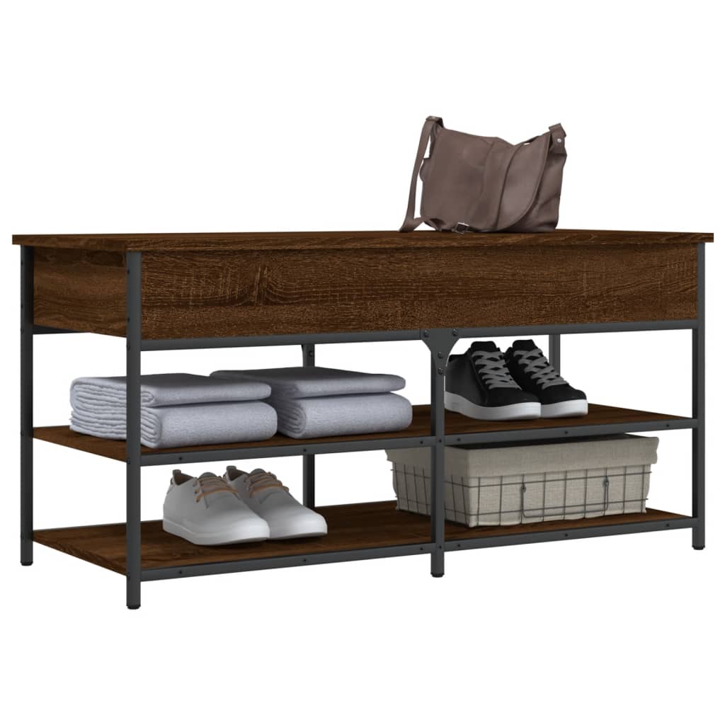 Brown Oak Shoe Bench 100x42.5x50 cm - Engineered Wood Storage Seat