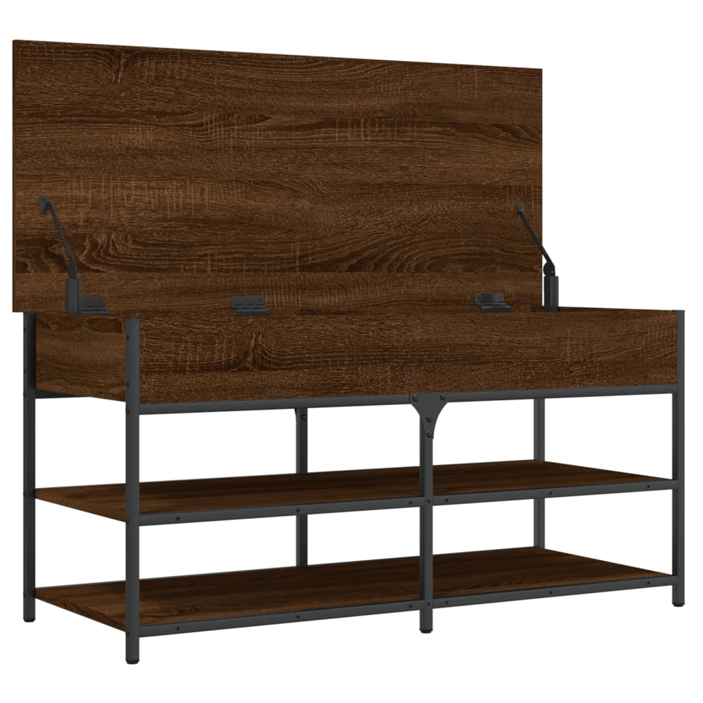 Brown Oak Shoe Bench 100x42.5x50 cm - Engineered Wood Storage Seat