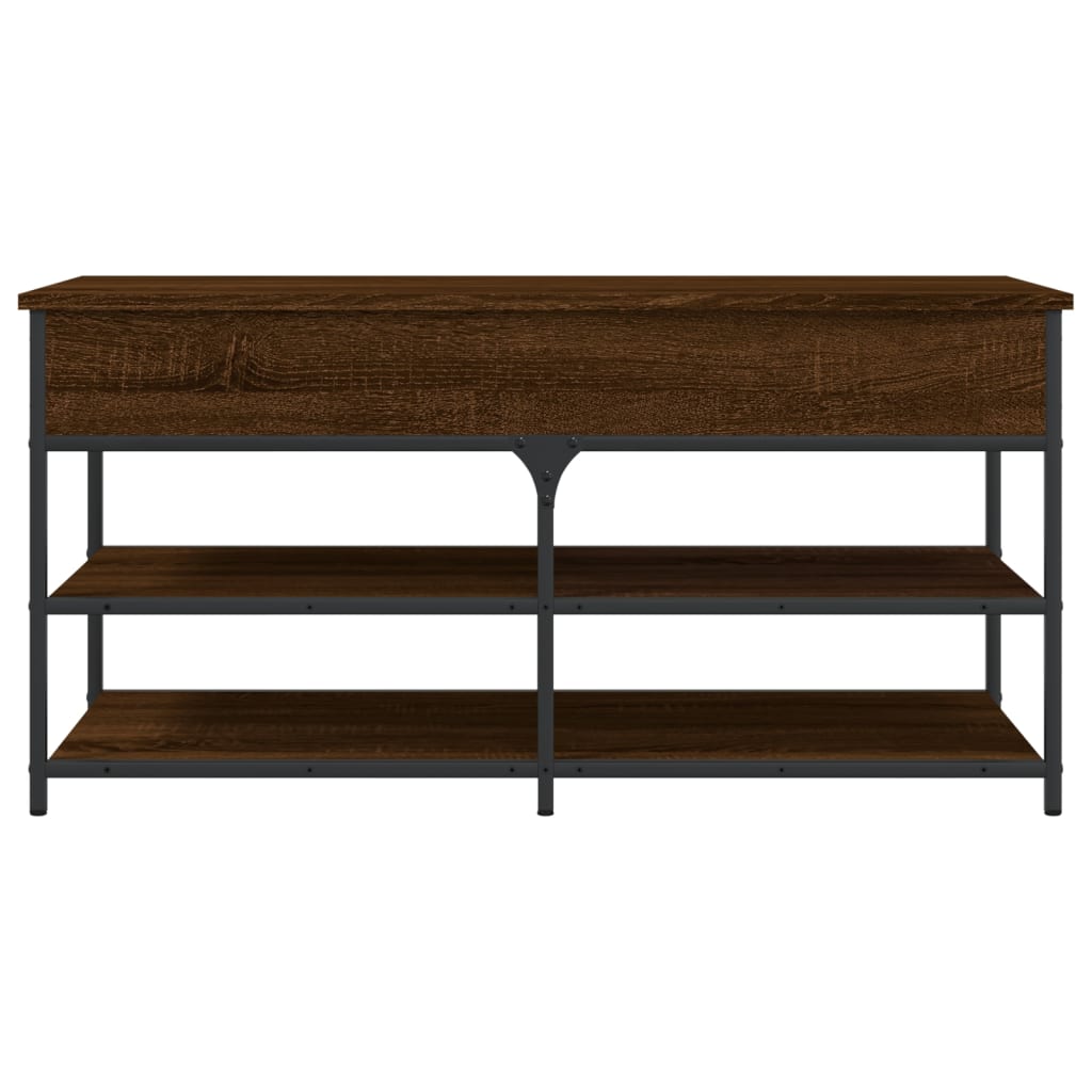 Brown Oak Shoe Bench 100x42.5x50 cm - Engineered Wood Storage Seat