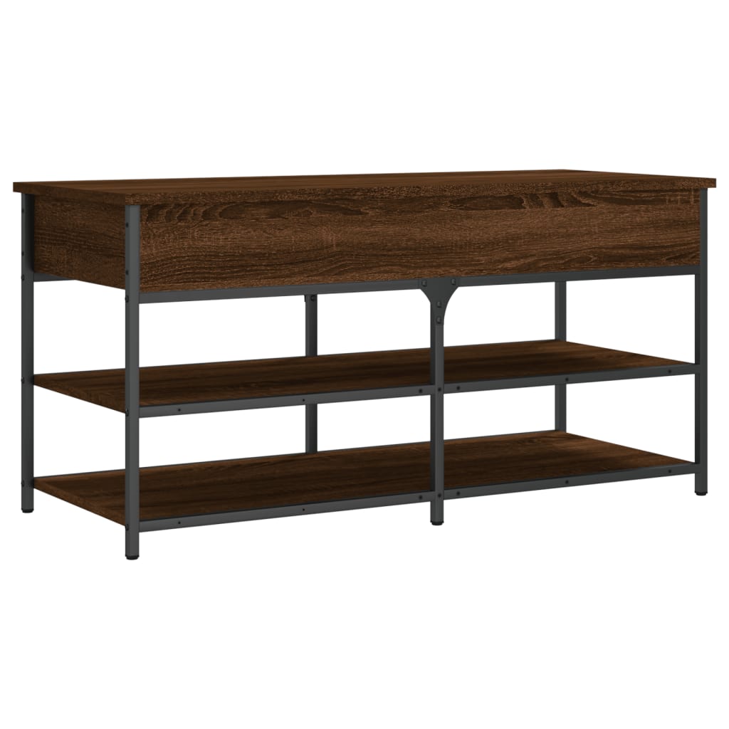 Brown Oak Shoe Bench 100x42.5x50 cm - Engineered Wood Storage Seat