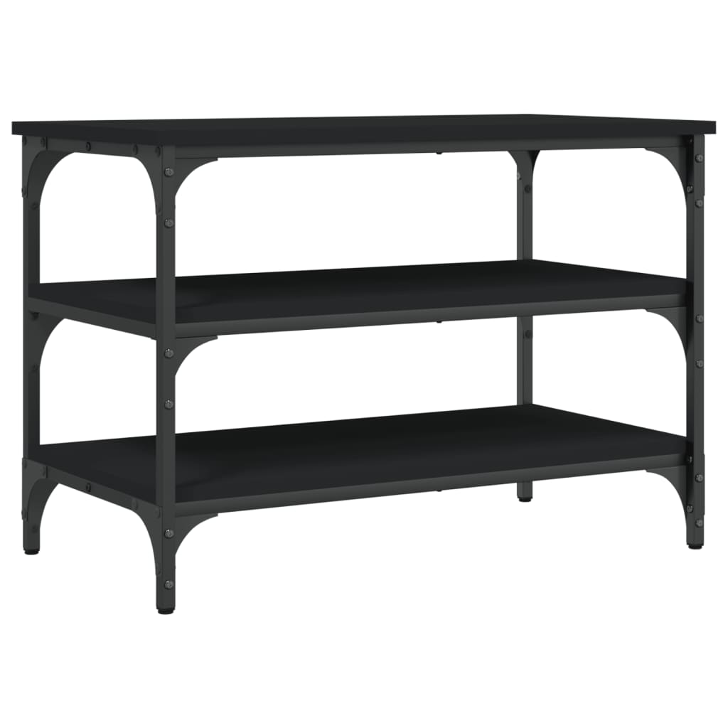 Sleek Black Engineered Wood Shoe Bench 70x38.5x49 cm