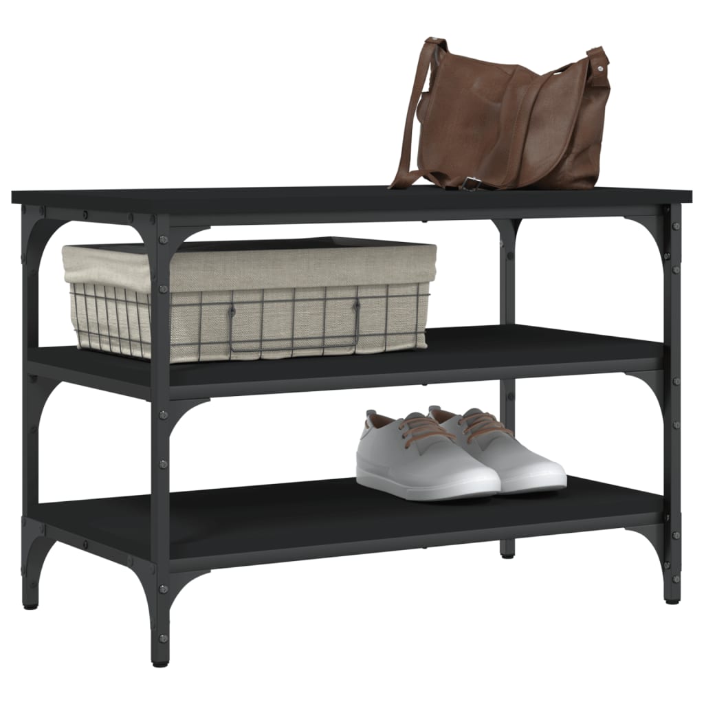Sleek Black Engineered Wood Shoe Bench 70x38.5x49 cm