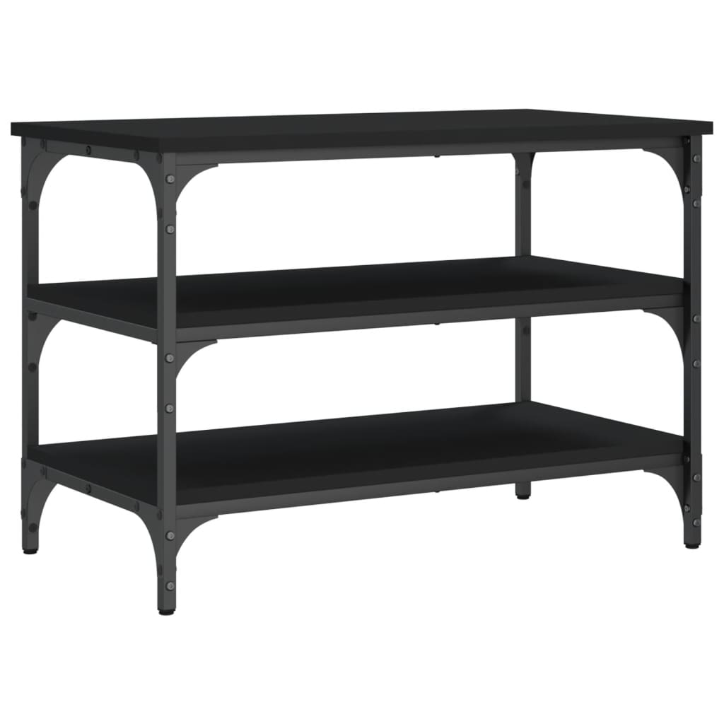 Sleek Black Engineered Wood Shoe Bench 70x38.5x49 cm