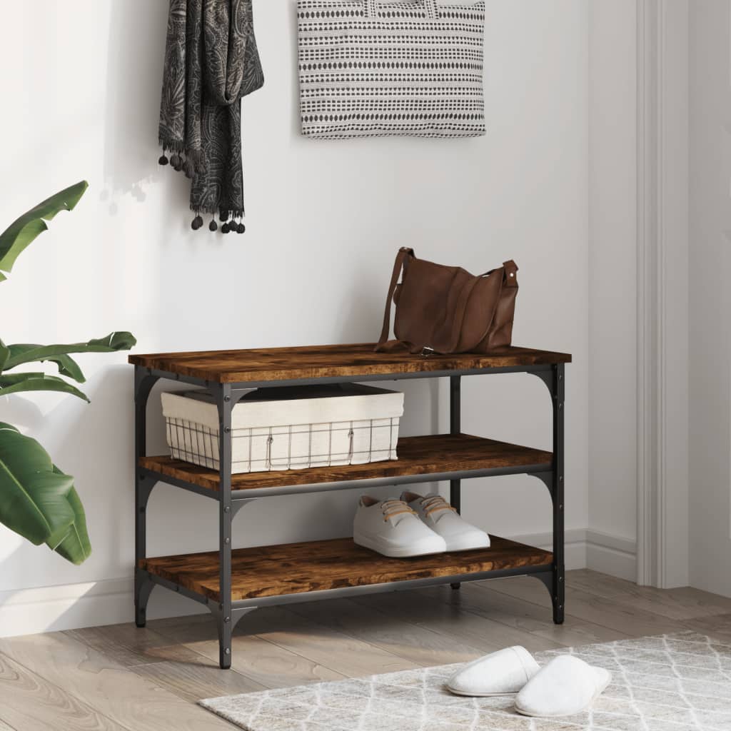 Smoked Oak Shoe Bench - 70x38.5x49 cm Engineered Wood Storage