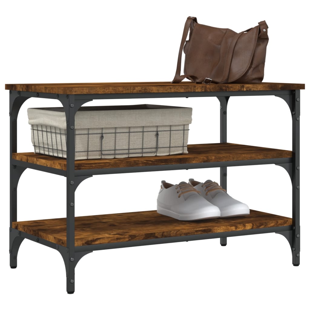 Smoked Oak Shoe Bench - 70x38.5x49 cm Engineered Wood Storage