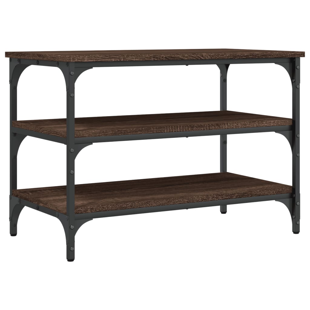 Brown Oak Shoe Bench – 70x38.5x49cm, Engineered Wood