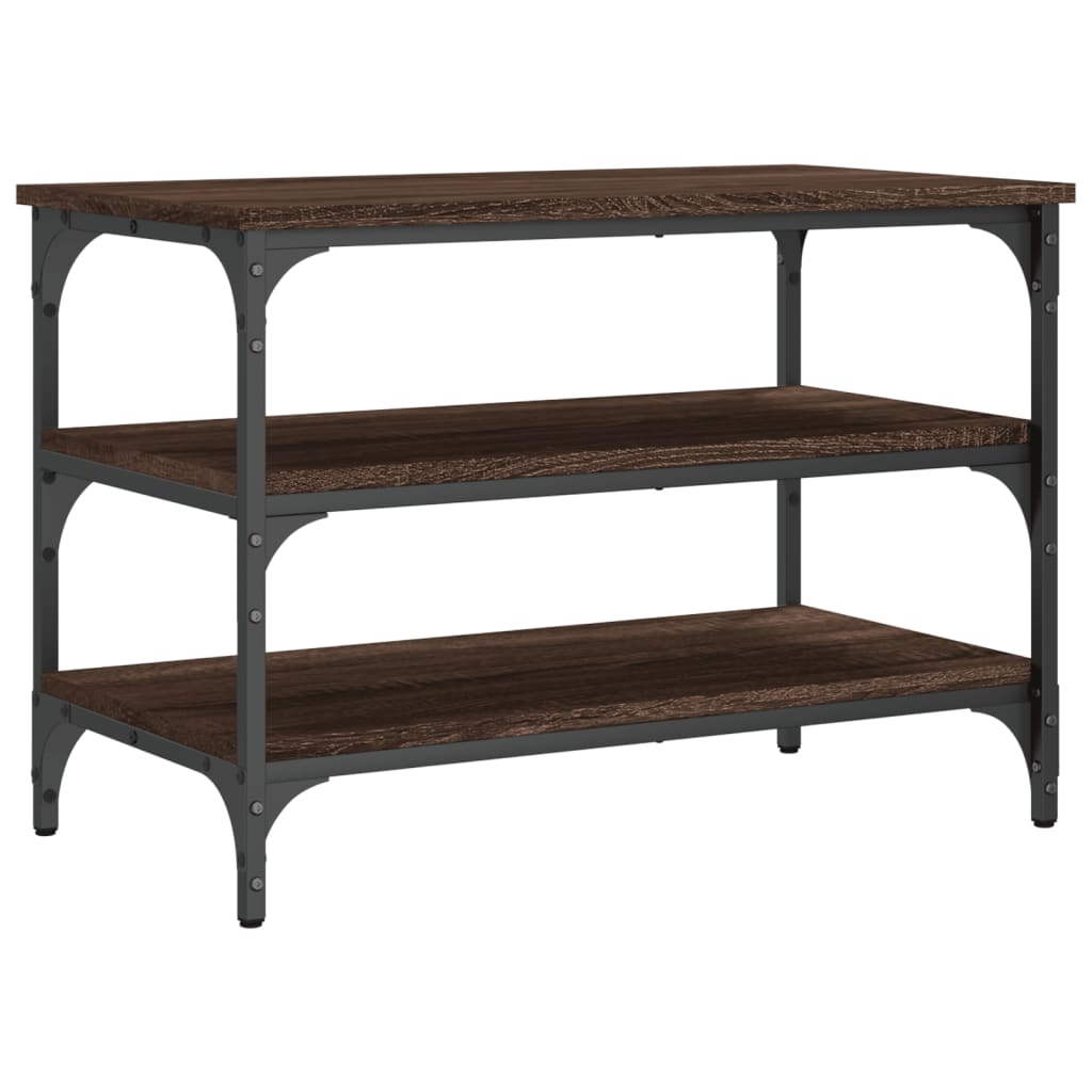 Brown Oak Shoe Bench – 70x38.5x49cm, Engineered Wood
