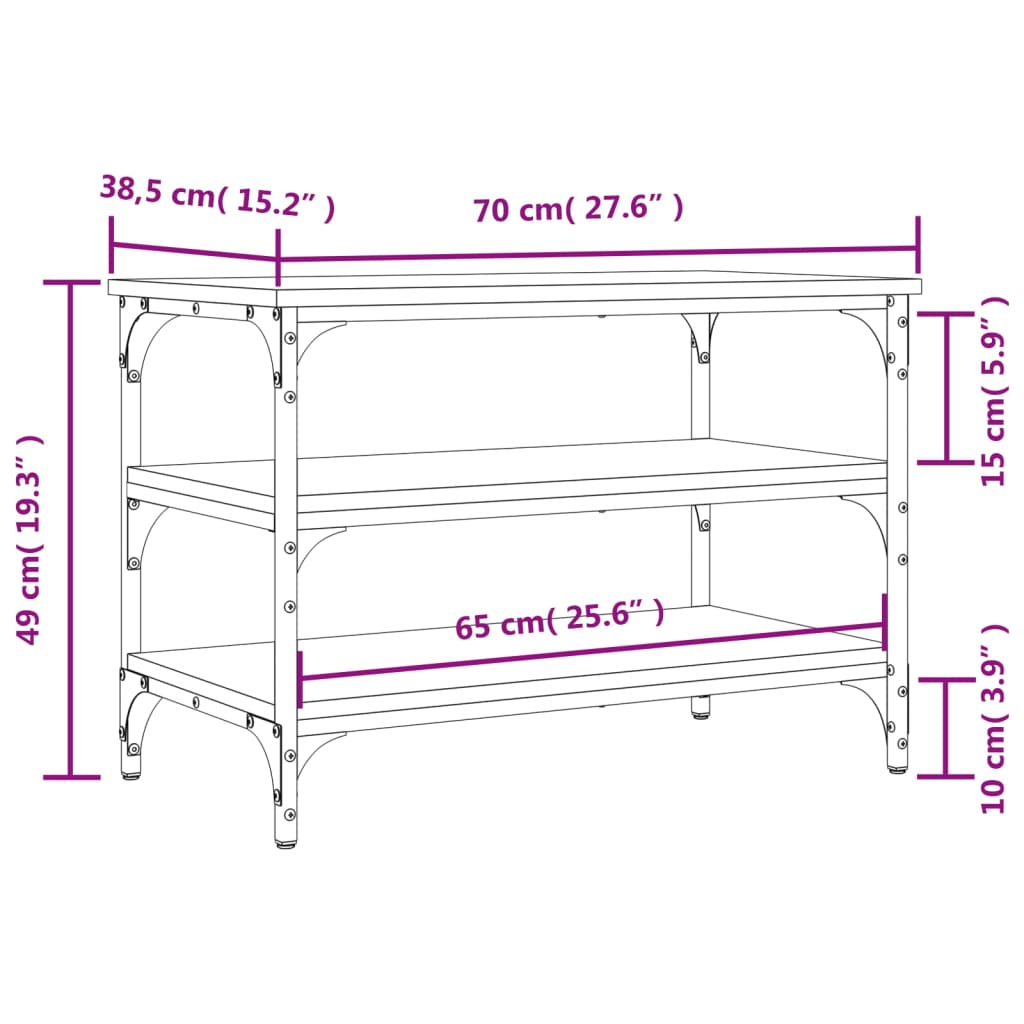 Brown Oak Shoe Bench – 70x38.5x49cm, Engineered Wood