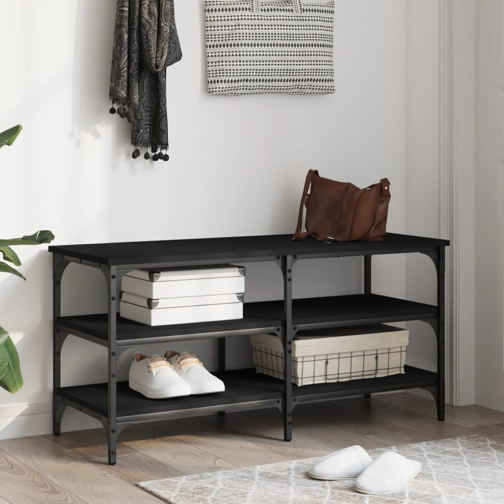 Black Shoe Bench, Engineered Wood, 100x38.5x49 cm - Stylish Storage