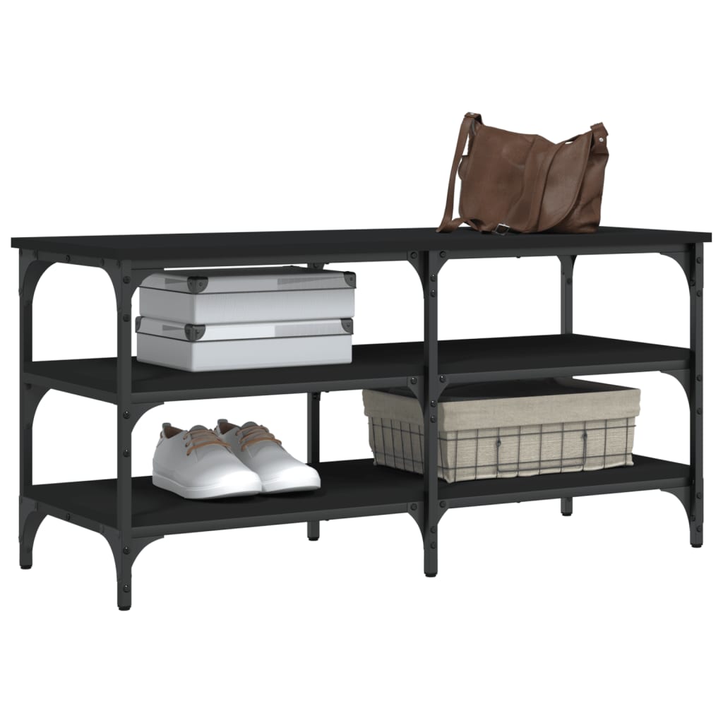 Black Shoe Bench, Engineered Wood, 100x38.5x49 cm - Stylish Storage