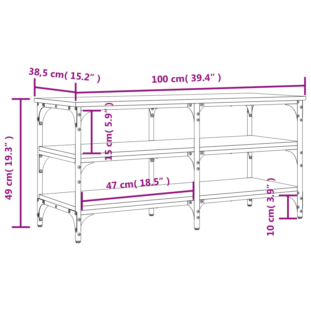Sonoma Oak Shoe Bench, 100x38.5x49 cm, Engineered Wood