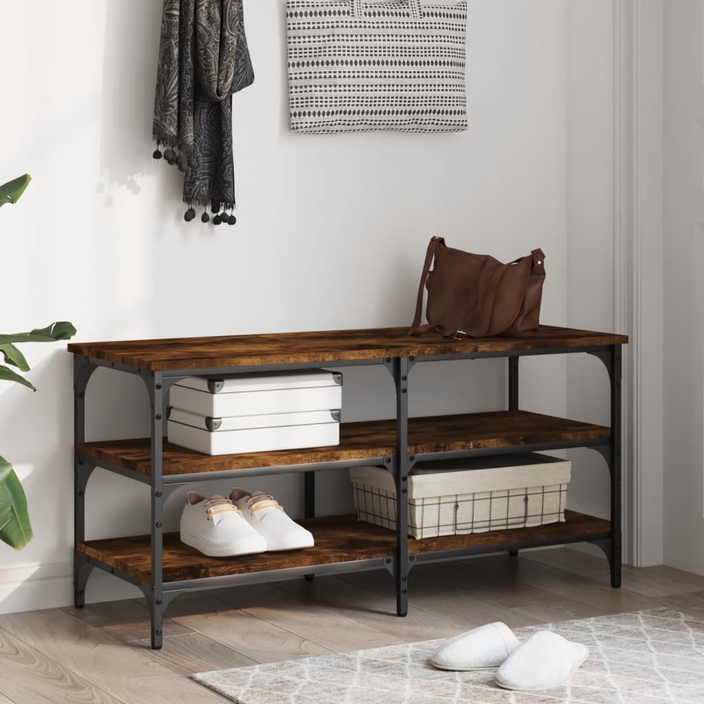 Smoked Oak Shoe Bench – 100x38.5x49cm – Engineered Wood