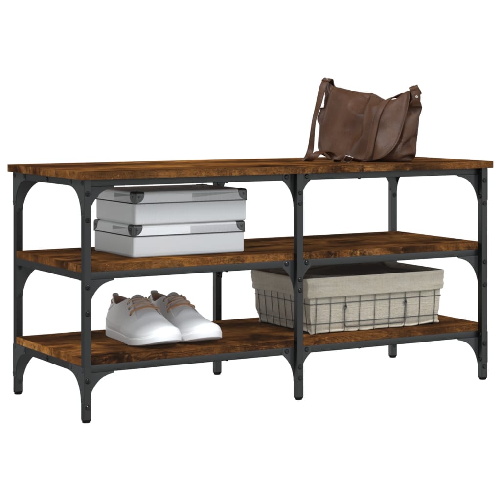 Smoked Oak Shoe Bench – 100x38.5x49cm – Engineered Wood