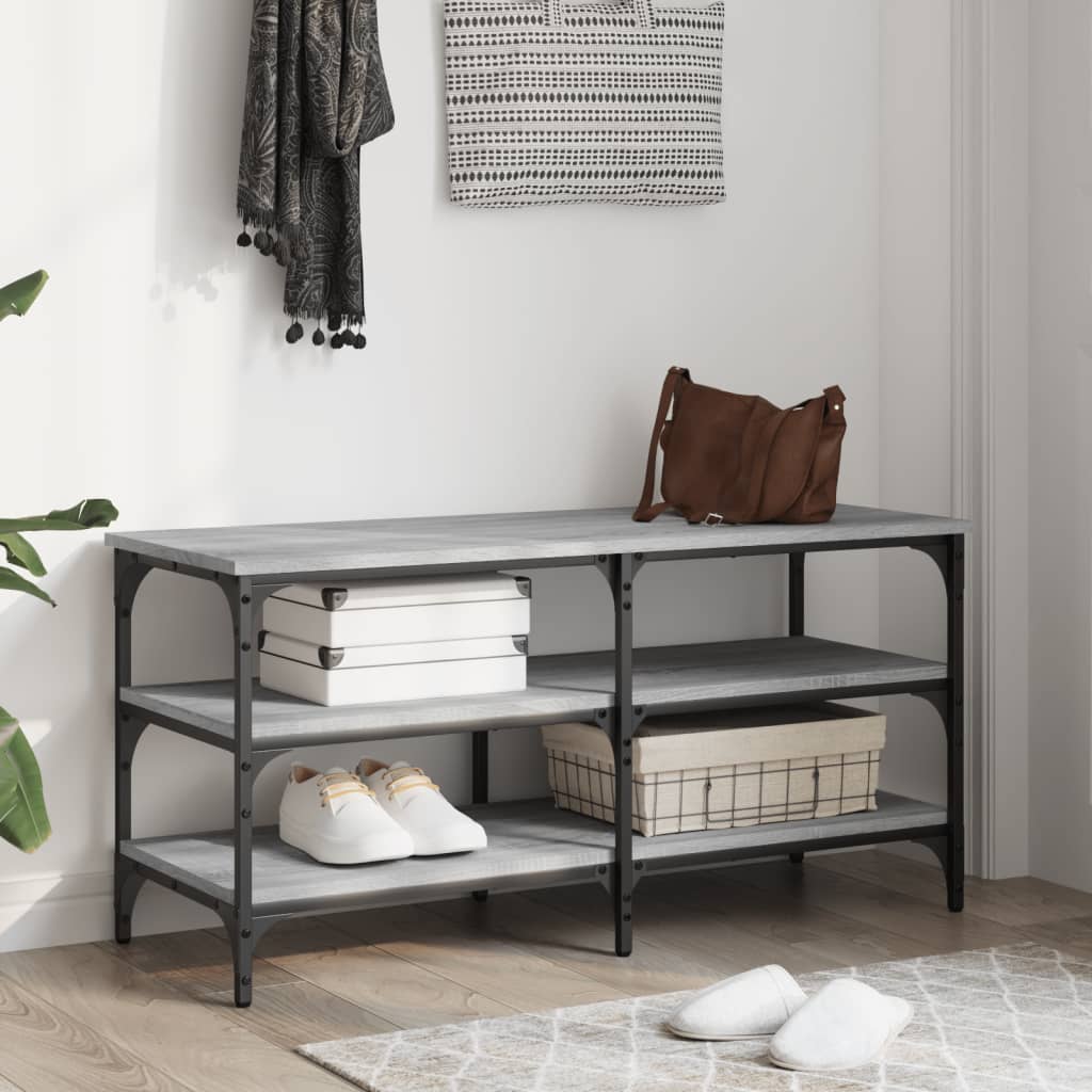 Grey Sonoma Shoe Bench, 100x38.5x49cm, Engineered Wood Storage Solution