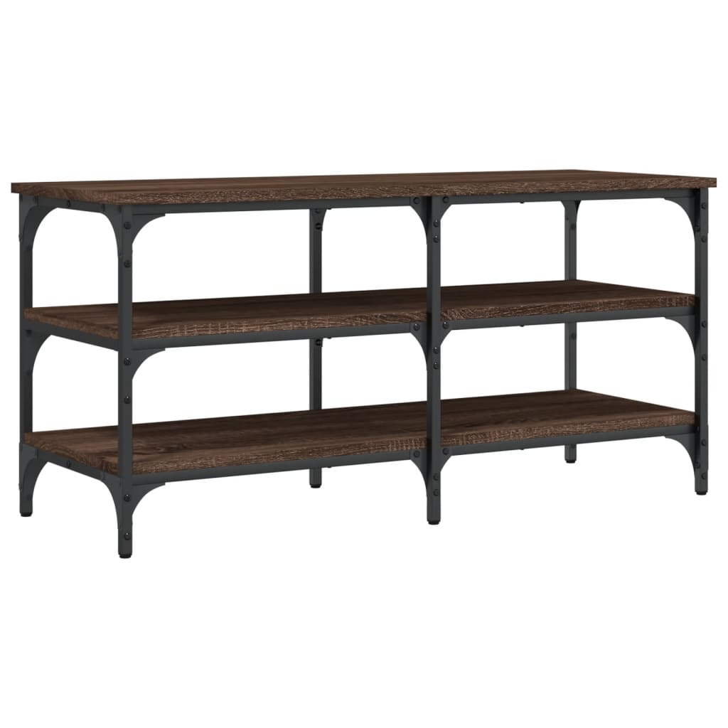 Brown Oak Shoe Bench - Engineered Wood, 100x38.5x49 cm