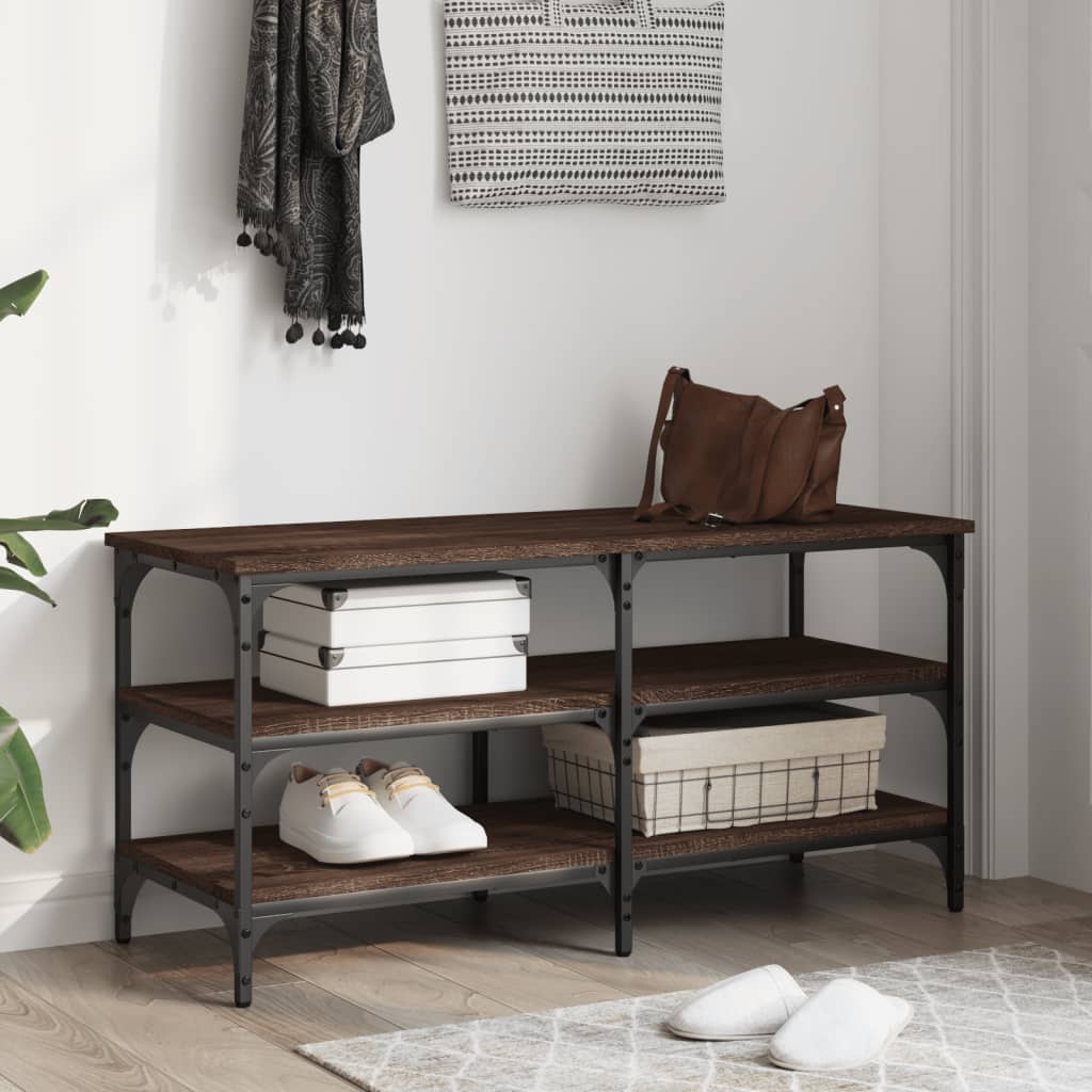 Brown Oak Shoe Bench - Engineered Wood, 100x38.5x49 cm