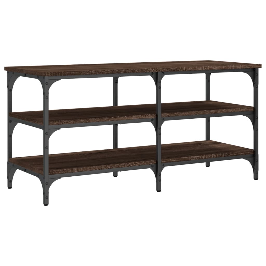 Brown Oak Shoe Bench - Engineered Wood, 100x38.5x49 cm