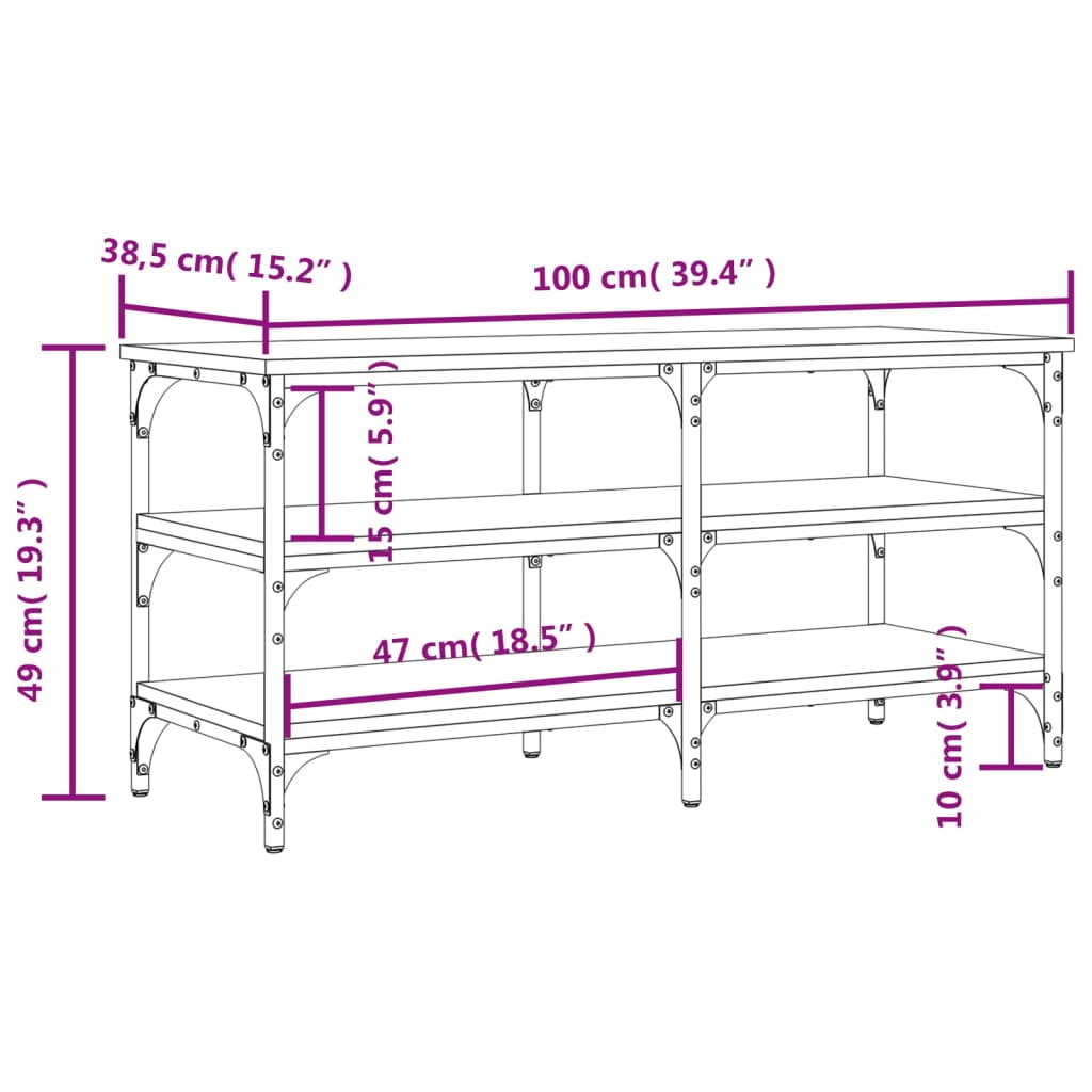 Brown Oak Shoe Bench - Engineered Wood, 100x38.5x49 cm