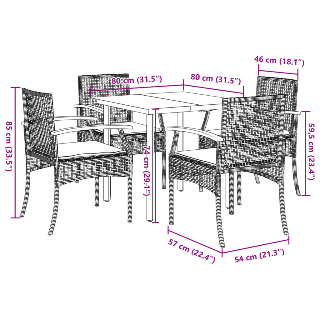 5 Piece Garden Dining Set with Cushions Grey Poly Rattan