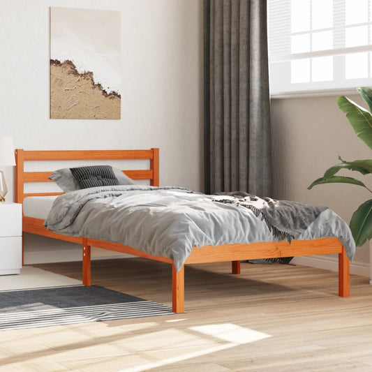 Solid Pine Wood Bed Frame, Wax Brown, 75x190cm Small Single