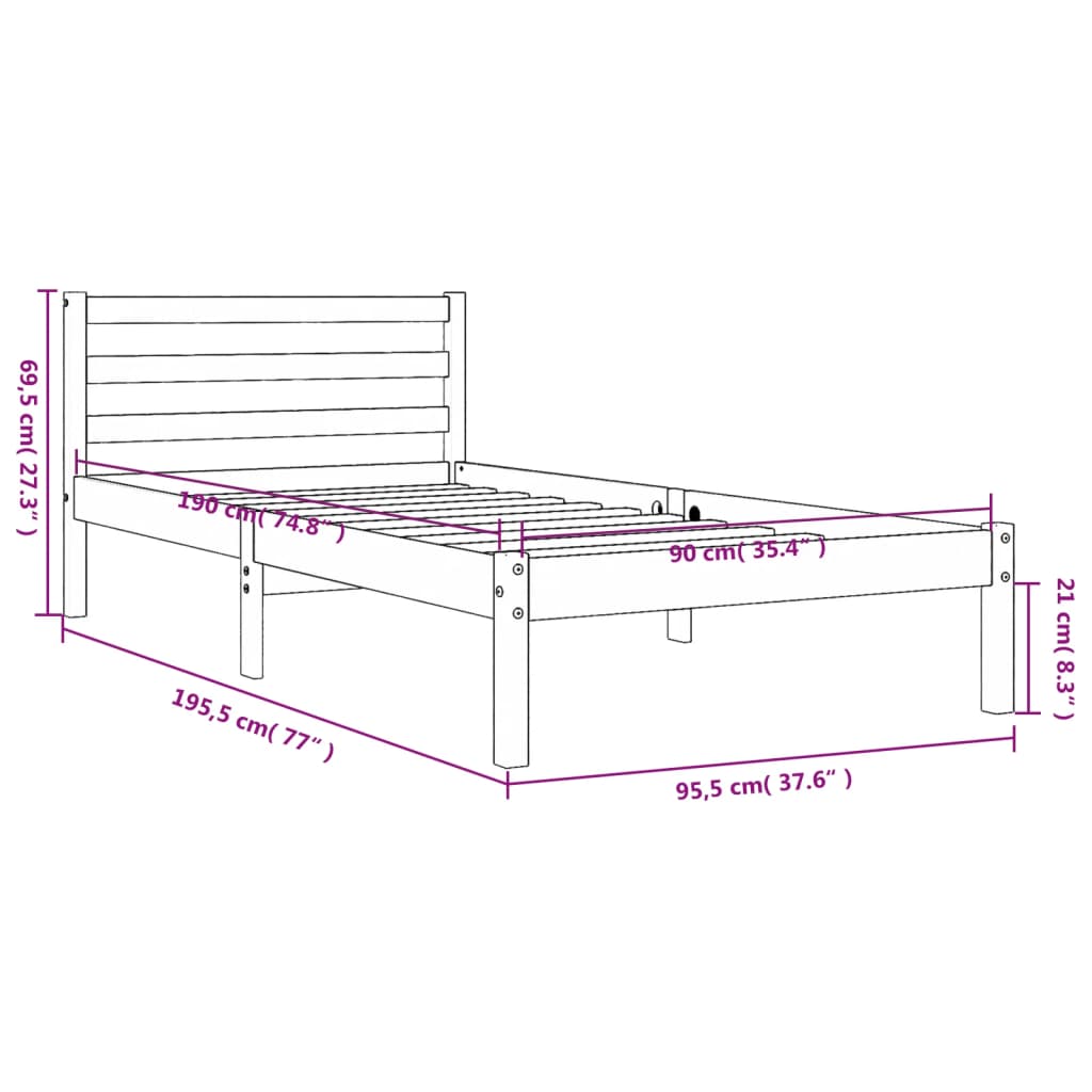 Wax Brown Solid Pine Bed Frame 90x190 cm Single - No Mattress Included