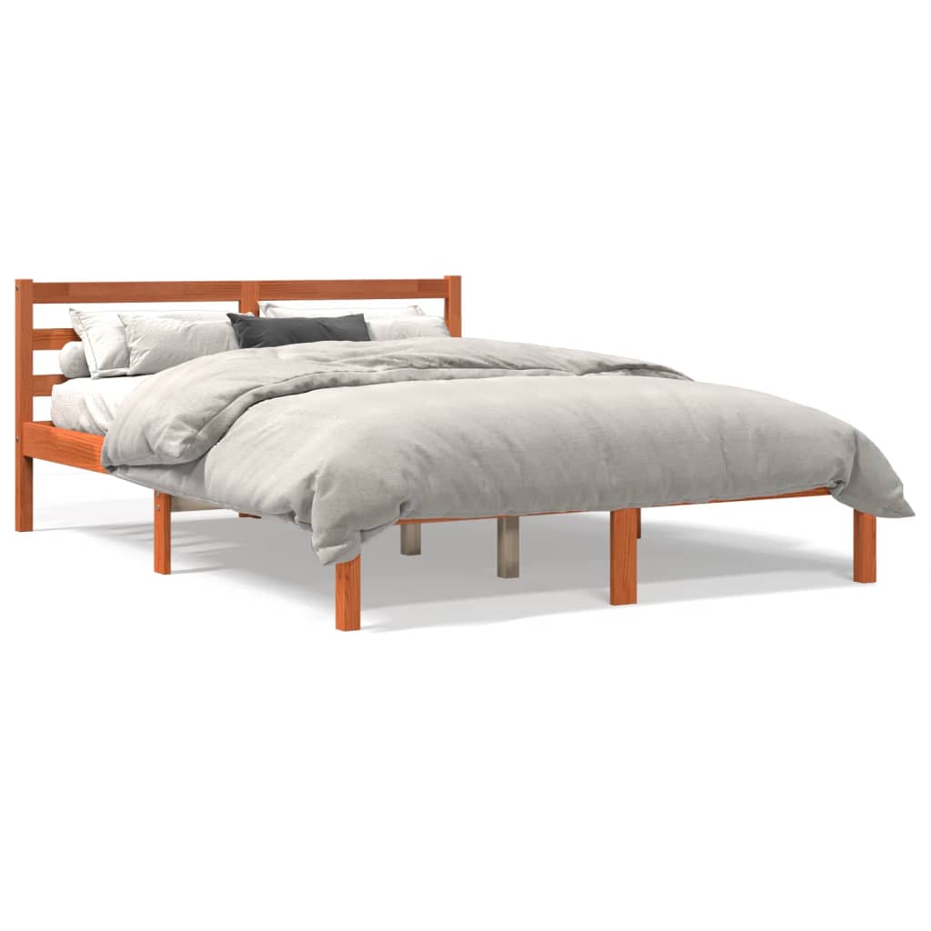 Solid Pine Wood Bed Frame - Wax Brown Double 135x190 cm