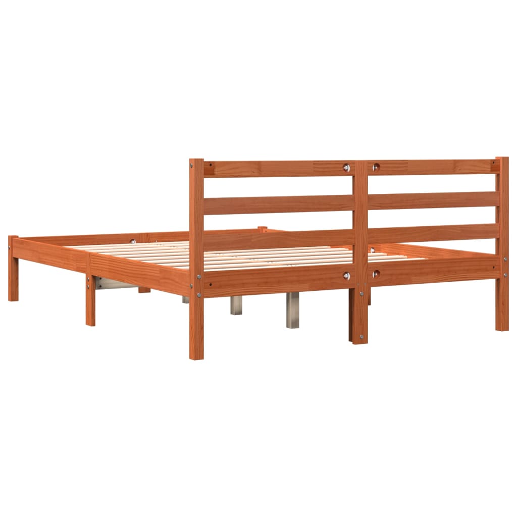 Solid Pine Wood Bed Frame - Wax Brown Double 135x190 cm