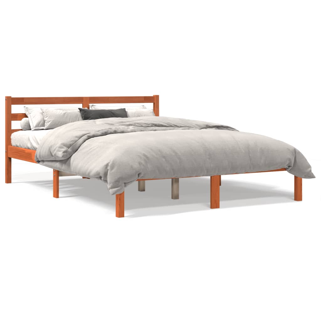 Solid Pine Wood Bed Frame, Wax Brown, 140x190 cm, No Mattress