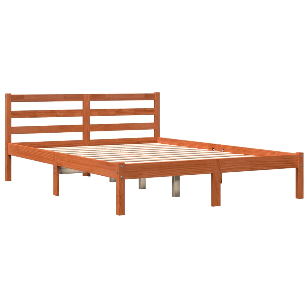 Solid Pine Wood Bed Frame, Wax Brown, 140x190 cm, No Mattress