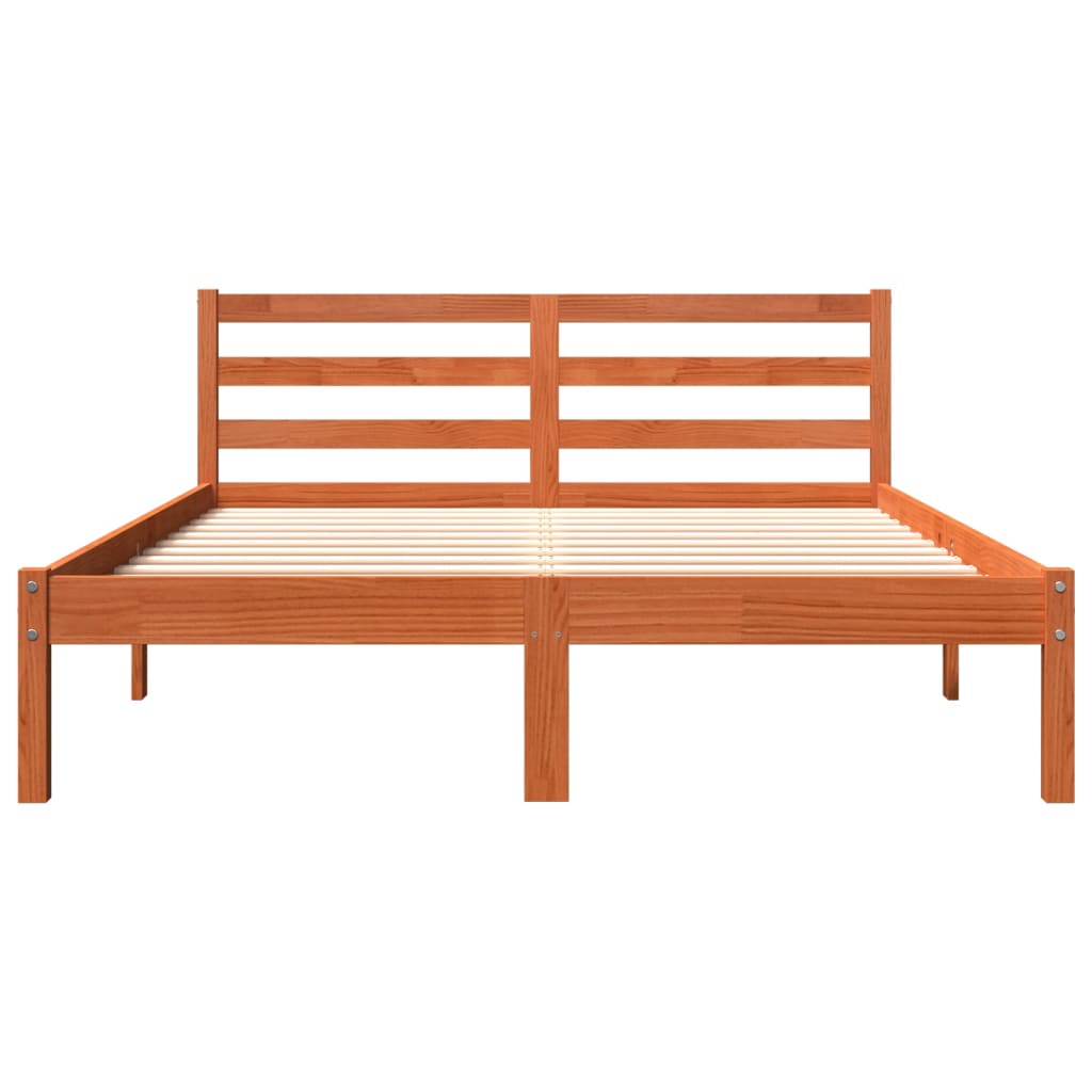 Solid Pine Wood Bed Frame, Wax Brown, 140x190 cm, No Mattress