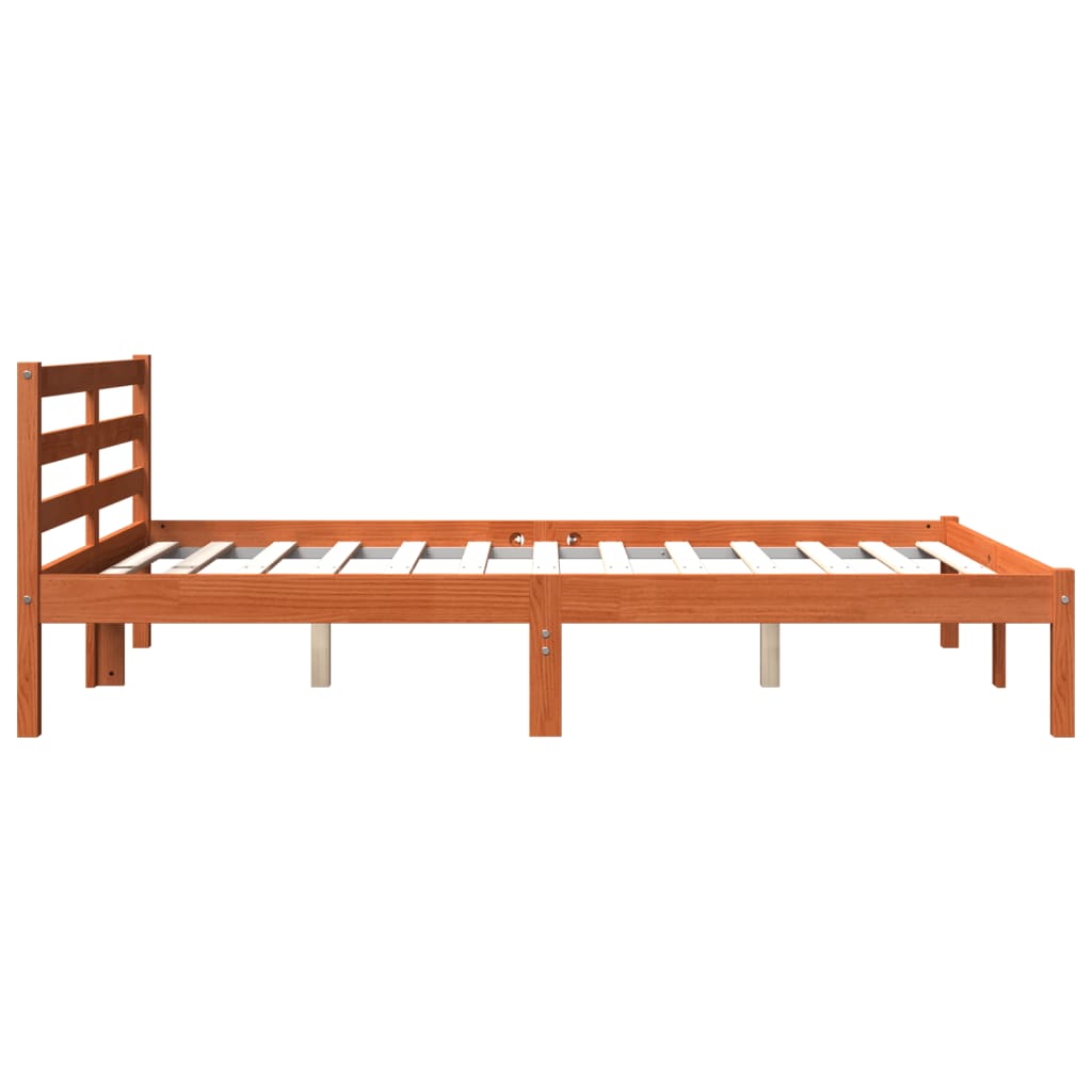 Solid Pine Wood Bed Frame, Wax Brown, 140x190 cm, No Mattress