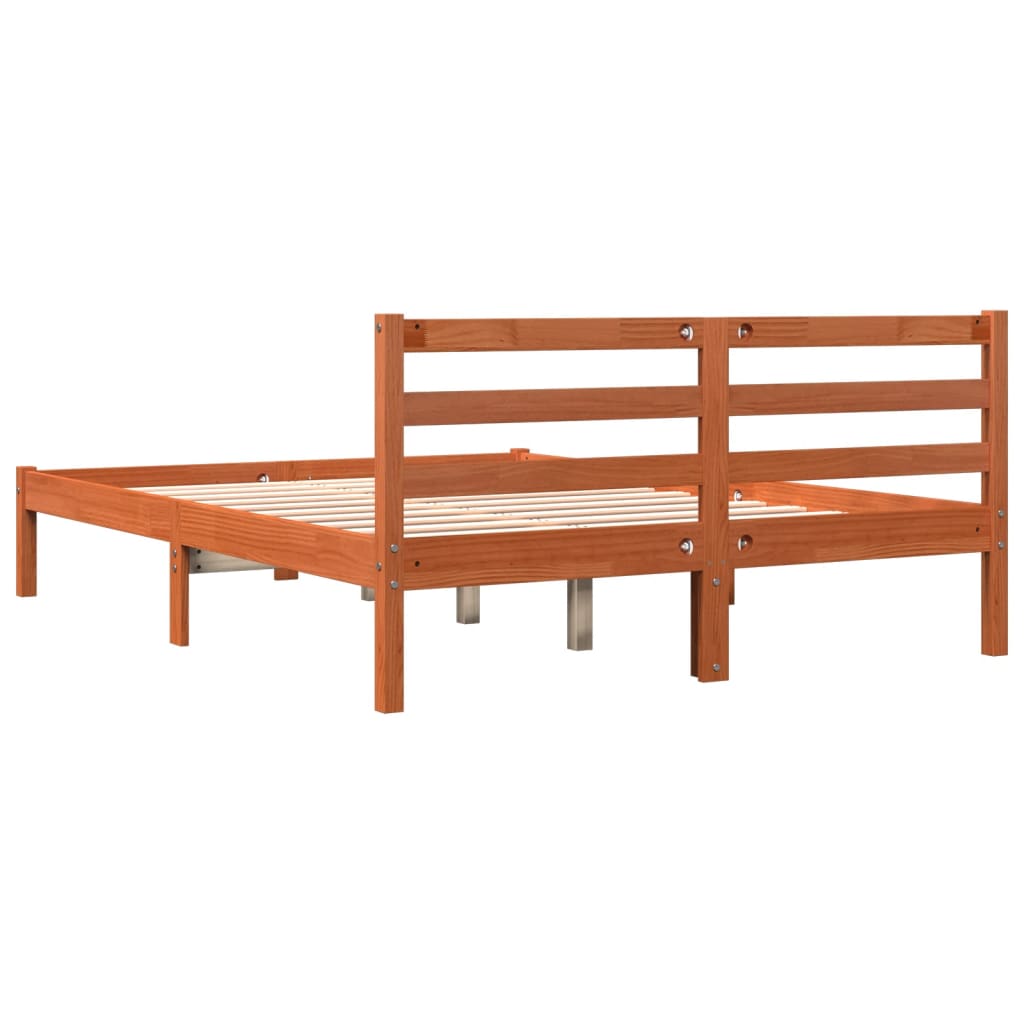 Solid Pine Wood Bed Frame, Wax Brown, 140x190 cm, No Mattress