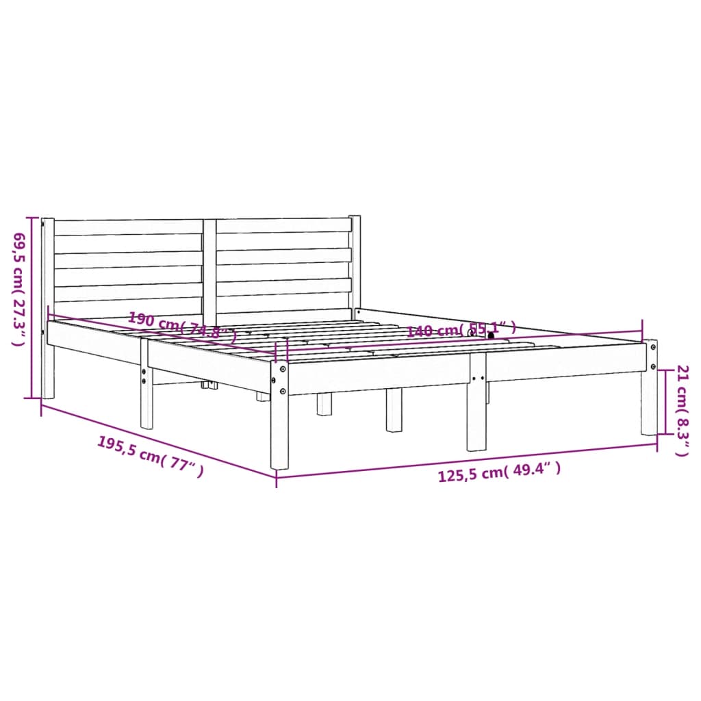 Solid Pine Wood Bed Frame, Wax Brown, 140x190 cm, No Mattress