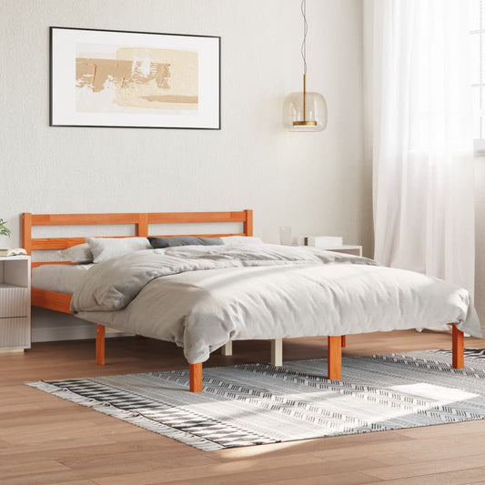 Solid Pine Wood Bed Frame, Wax Brown, 140x190 cm, No Mattress