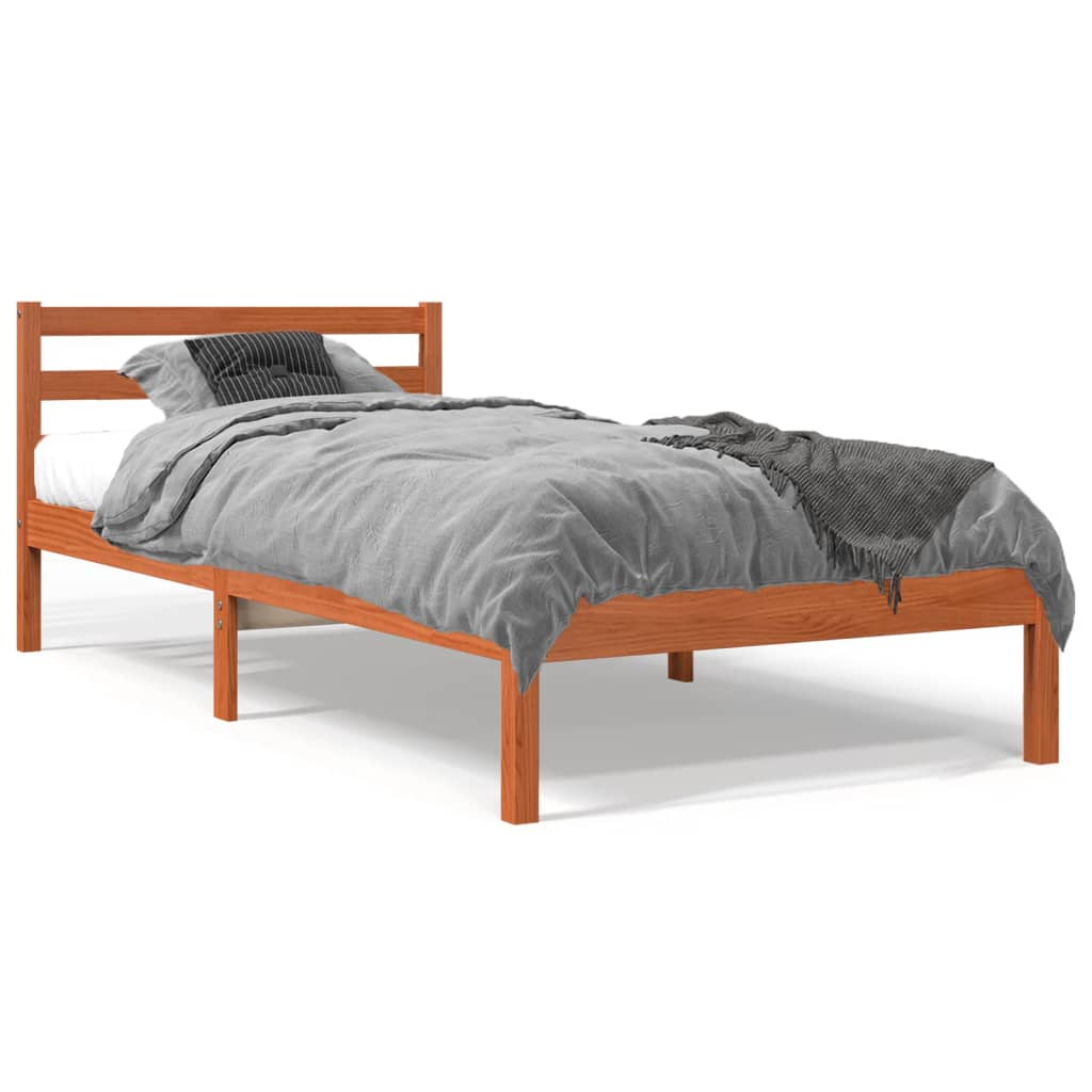 Solid Pine Wood Bed Frame 100x200 cm, Wax Brown Finish